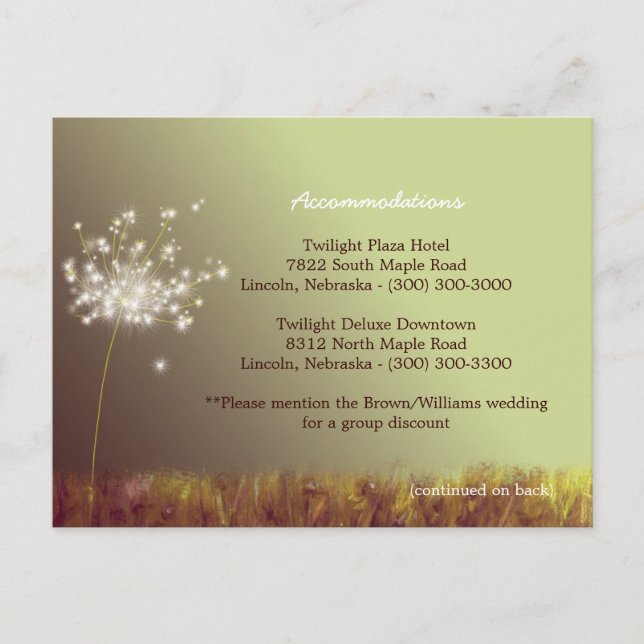 Dandelion Wedding Accommodation Enclosure Postcard (Front)
