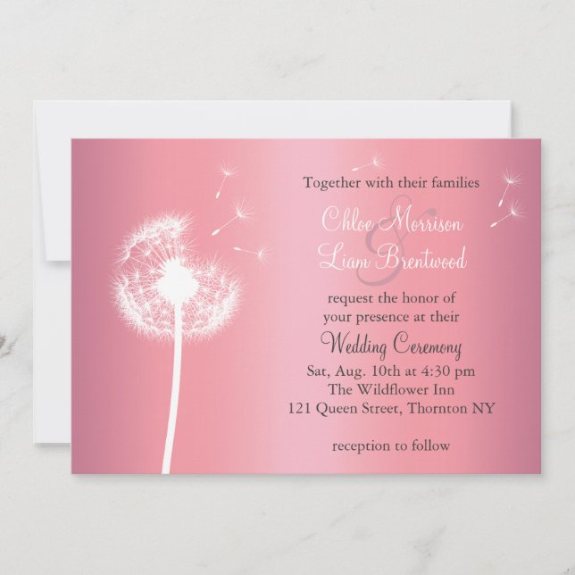 Dandelion Wedding Invitation in Rose Gold and Gray (Front)