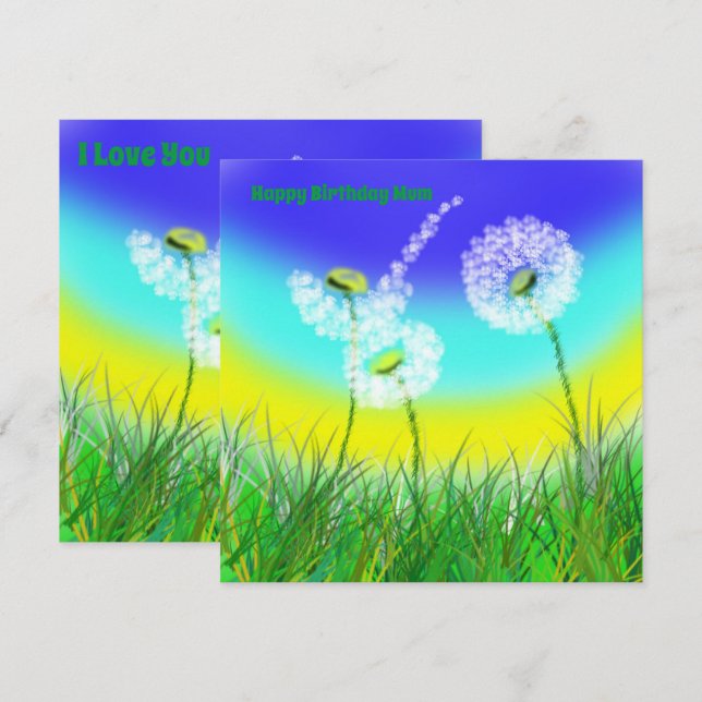 Dandelion Weed Clock, Mums Birthday, Flat Card (Front/Back)