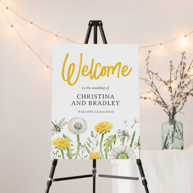 Dandelion Wildflower Garden Wedding Welcome Foam Board (In Situ (Stand))