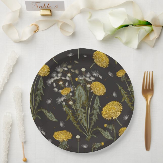Dandelion Wildflower Pattern Paper Plates (Wedding)
