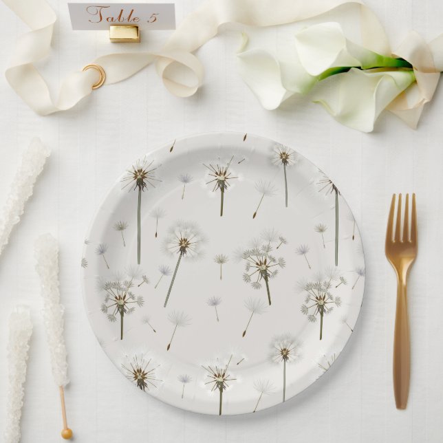 Dandelion Wildflower Pattern Paper Plates (Wedding)