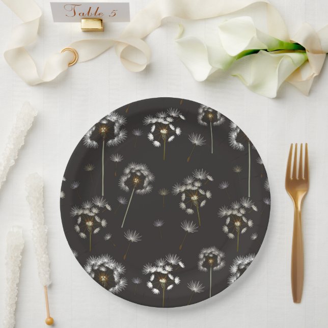 Dandelion Wildflower Pattern Paper Plates (Wedding)
