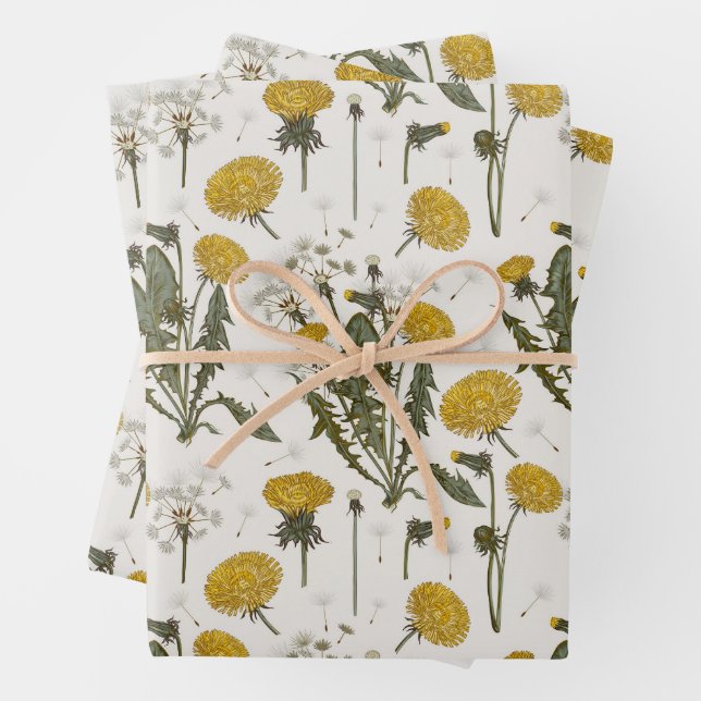 Dandelion Wildflower Pattern Wrapping Paper Sheets (In situ)