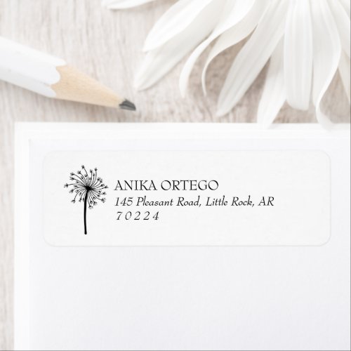 Dandelion Wish Black  White Elegant Return Addres Label