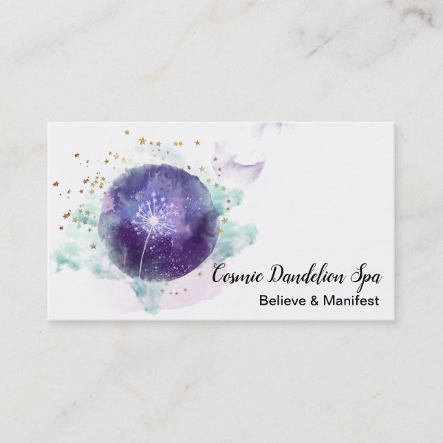 *~* Dandelion Wish Cosmo Stars Universe Sky Business Card (Front)