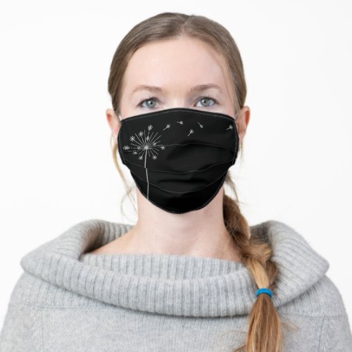 Dandelion Wish Flower Black Adult Cloth Face Mask