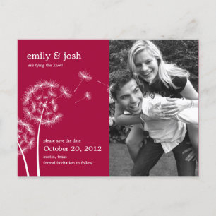 Dandelion Wish Photo Save The Date (Raspberry) Announcement Postcard