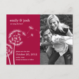 Dandelion Wish Photo Save The Date (Raspberry) Announcement Postcard