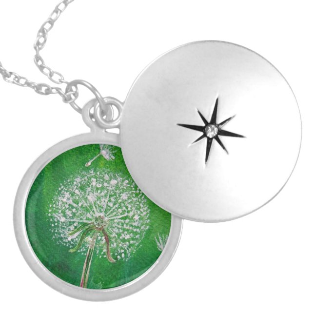 Dandelion Wish, silver locket necklace (Front)