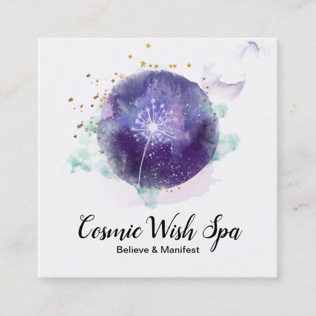 *~* Dandelion  Wish Sky Cosmo Stars Universe Square Business Card (Front)