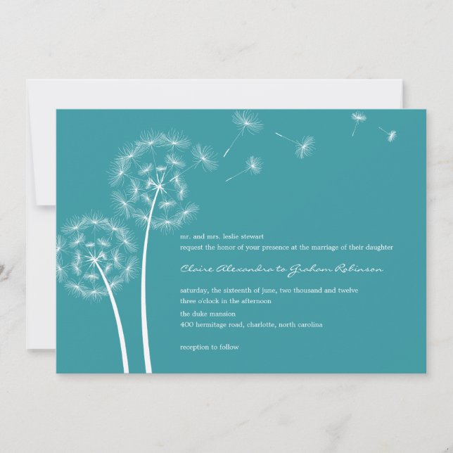 Dandelion Wish Wedding Invitations (Turquoise) (Front)