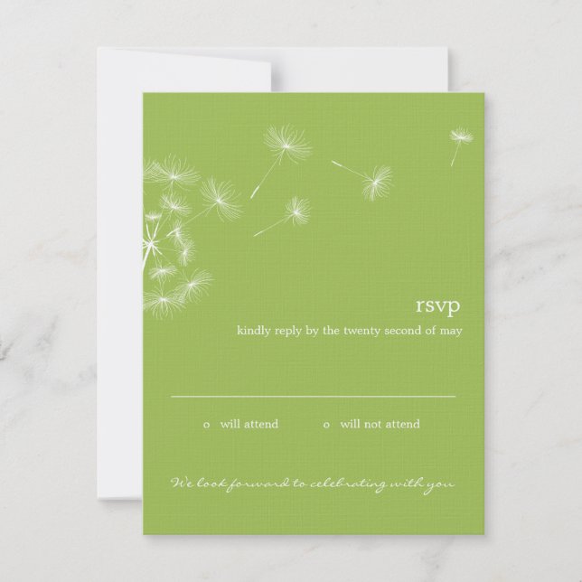 Dandelion Wish Wedding RSVP Card (Lime) (Front)