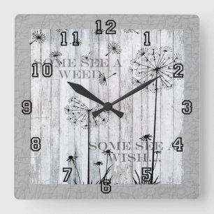 Dandelion Wishes Dreamy Gray Quote Square Wall Clock