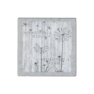 Dandelion Wishes Dreamy Gray Quote Stone Magnet