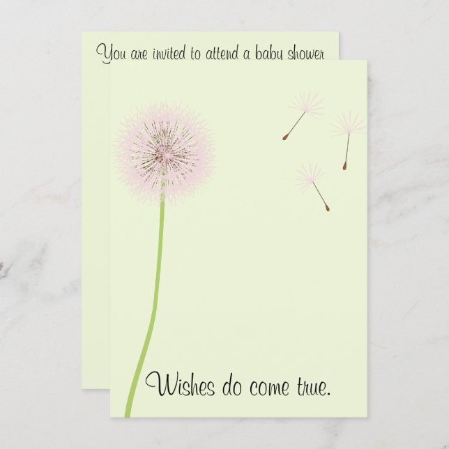Dandelion Wishes for a Baby Shower in Pinks Invitation (Front/Back)