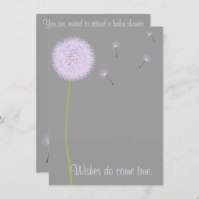 Dandelion Wishes For a Baby Shower in Purples Invitation (Front/Back)