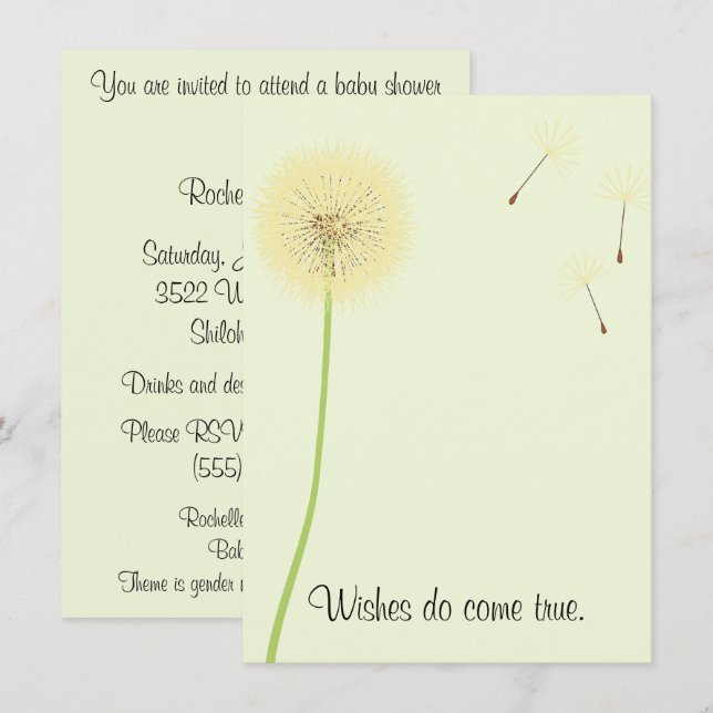 Dandelion Wishes for a Baby Shower Invitation (Front/Back)