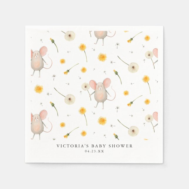 Dandelion Wishes | Spring Watercolor Baby Shower Napkins (Front)