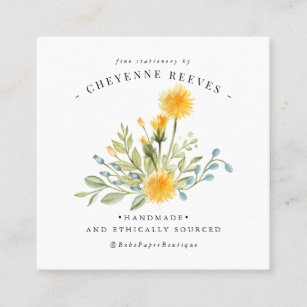 Dandelion Wishes   Spring Wildflower Square Business Card