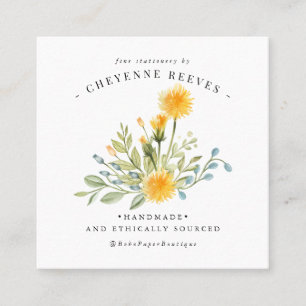 Dandelion Wishes Spring Wildflower Square Business Card