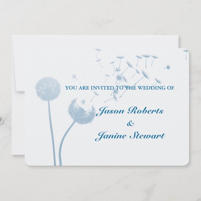 Dandelion Wishes Wedding on Soft Teal Invitation (Front)