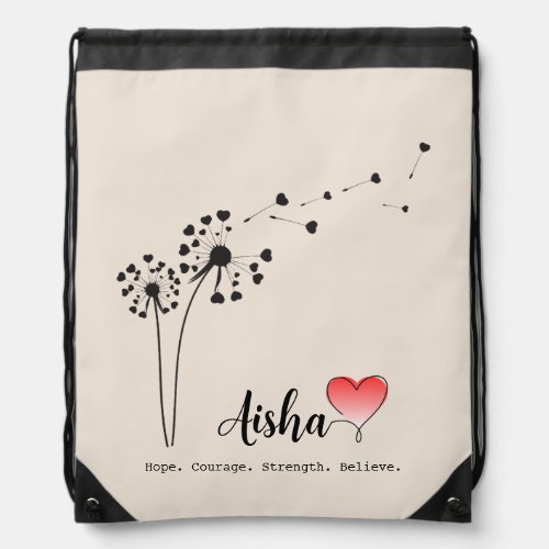 Dandelion with Love Hearts Drawstring Bag