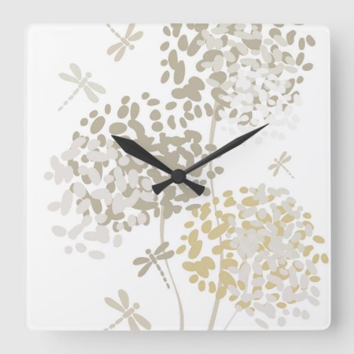 Dandelions and dragonflies modern square wall clock