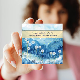 Dandelions and Mountain Nature QR Code Counselor Square Business Card