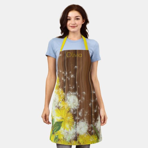 Dandelions and Rustic Wood Fence Apron