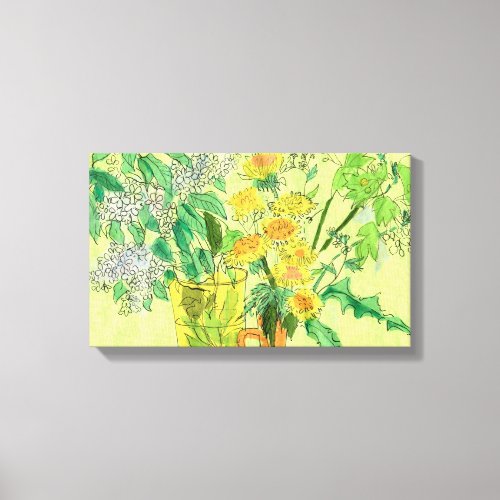 Dandelions Bird Cherry Summer Flowers Floral Art P Canvas Print