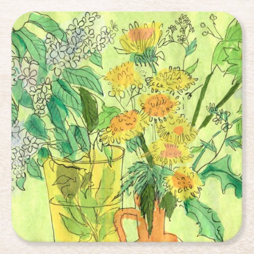 Dandelions Bird Cherry Summer Flowers Floral Art Square Paper Coaster