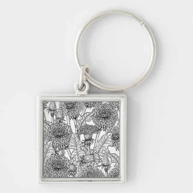 Dandelions, black and white keychain (Front)