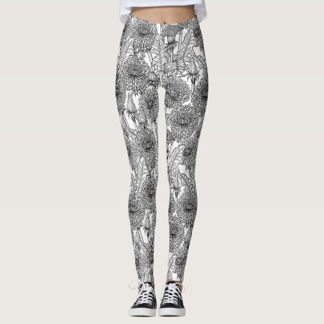Dandelions, black and white leggings (Front)