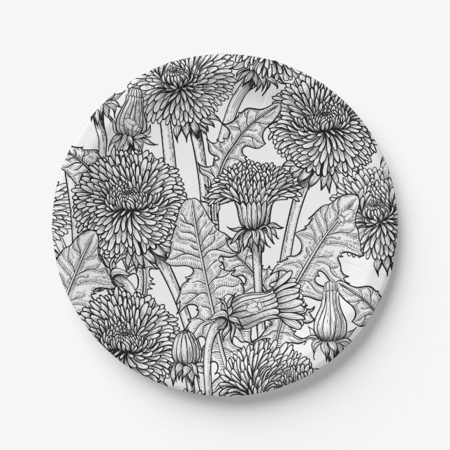 Dandelions, black and white paper plates (Front)
