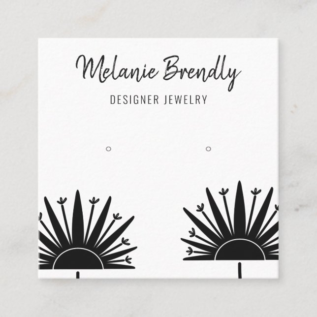 Dandelions Black White Jewelry Earring Display  Square Business Card (Front)