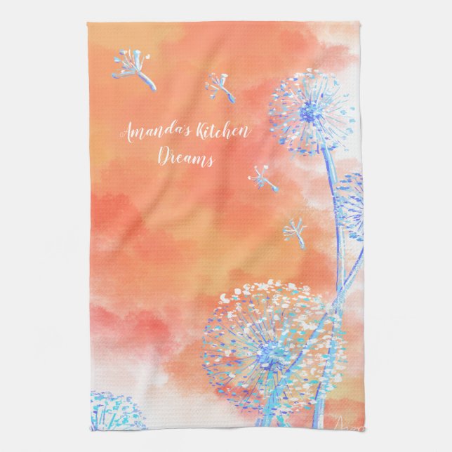 Dandelions blowing at sunset  kitchen towel (Vertical)