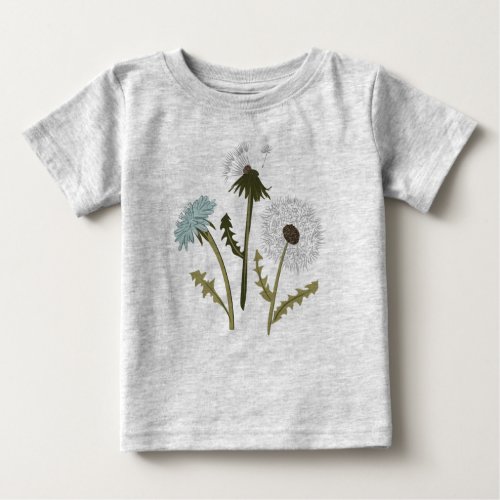 Dandelions Blue Gray Flowers Baby T_Shirt