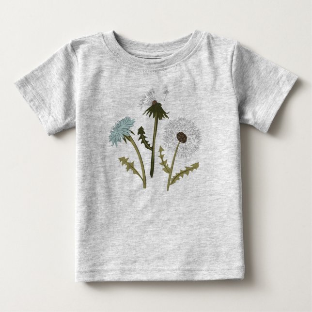 Dandelions Blue Gray Flowers Baby T-Shirt (Front)