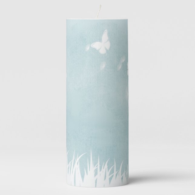 Dandelions, Butterflies & Blue Skies Pillar Candle (Front)