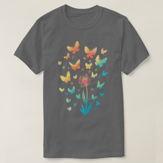 Dandelions Butterflies Spring Summer T-Shirt (Design Front)