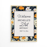 Dandelions Daisies Navy Blue 21st Birthday Welcome Poster<br><div class="desc">21st birthday party poster for women designed with pretty little yellow dandelions and white daisies on a navy blue background. Personalize by adding the name of the guest of honor,  her age,  and her party date. Contact us for help with customization or to request matching products.</div>