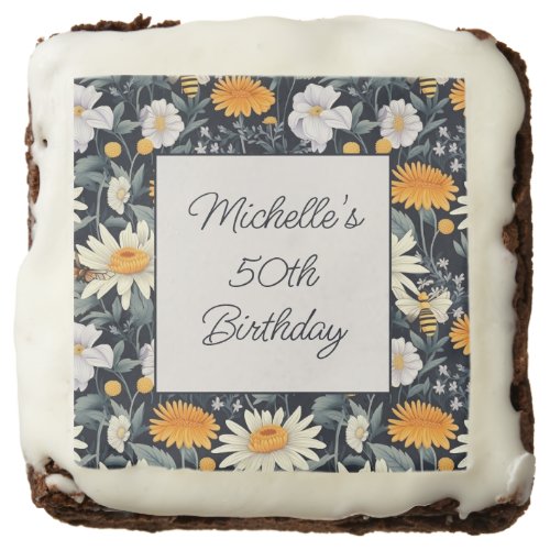 Dandelions Daisies Navy Blue Birthday Name Age Brownie