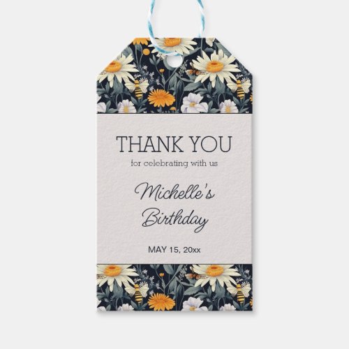 Dandelions Daisies Navy Blue Birthday Thank You Gift Tags