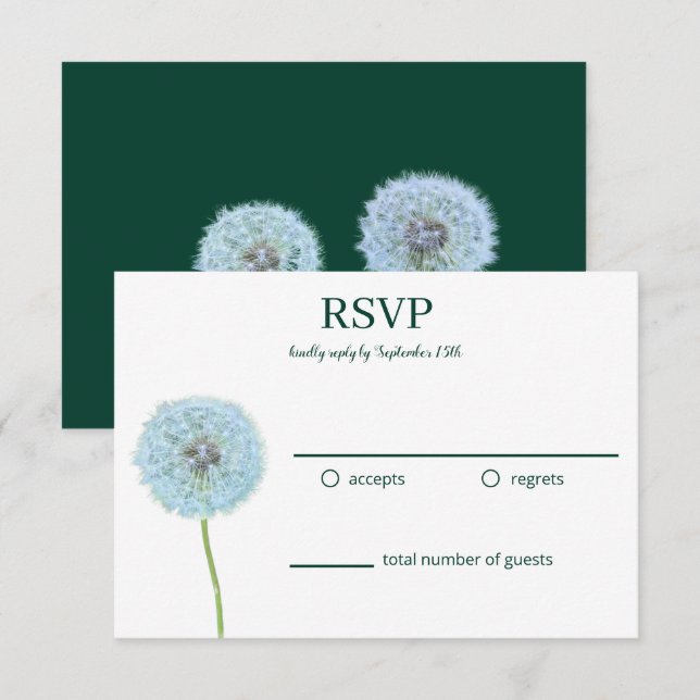 Dandelions, Dandelion Clocks Green, White RSVP (Front/Back)