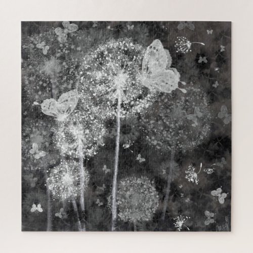 Dandelions Field _ Black White Art Collection Jigsaw Puzzle