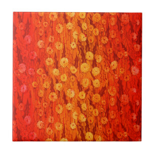 Dandelions Field Summer Flowers Red Orange Ombre Ceramic Tile