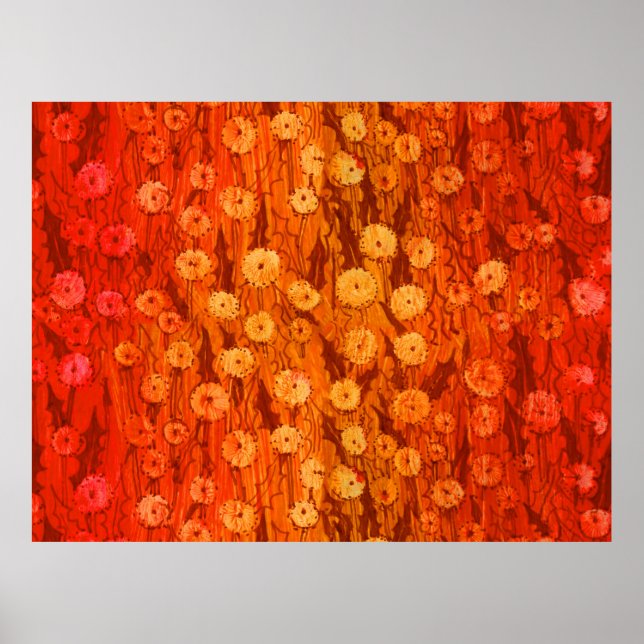 Dandelions Field Summer Flowers Red Orange Ombre P Poster (Front)