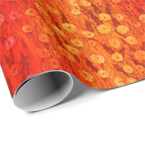 Dandelions Field Summer Flowers Red Orange Ombre Wrapping Paper