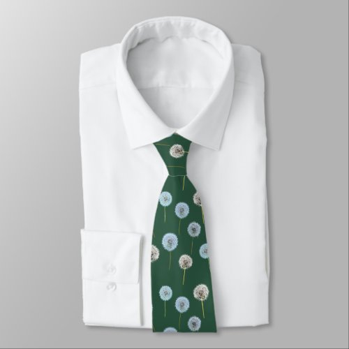 Dandelions Flowers Dandelion Clocks White Green Neck Tie